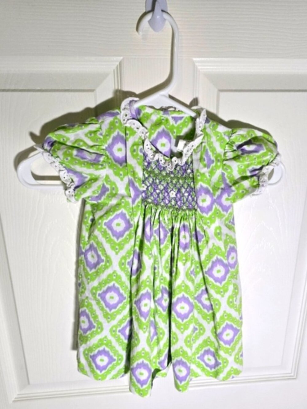 Girls 12M Green Ruffle Geometric Print Dress